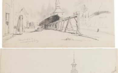 Johan Barthold Jongkind (1819-1892), two pencil drawings: 'Rotterdam Oude Hoofdpoort'...