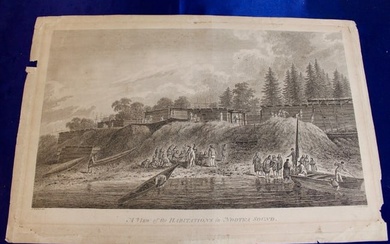 John Webber Copper Engraving from James Cook's Voyage "A View of Habitation in Nootka Sound".