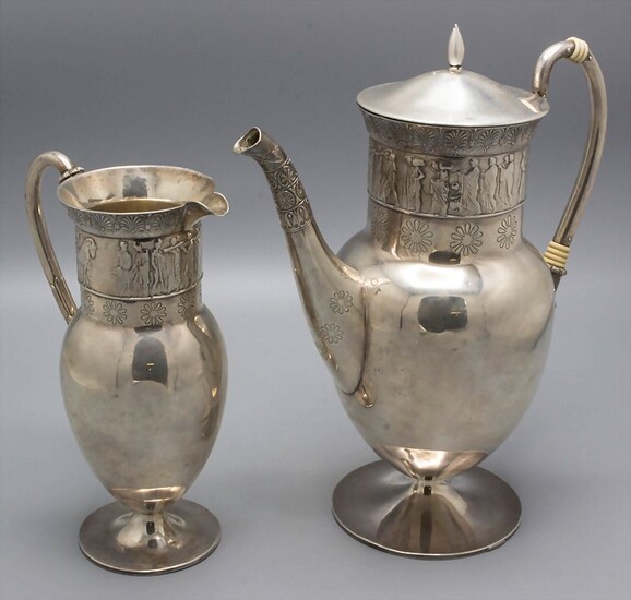 Jugendstil Kaffeekanne und Milchkanne / An Art Nouveau silver coffee pot and milk jug, Masriera,...