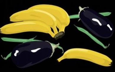 Julian Opie_Still life with bananas, aubergines and green beans