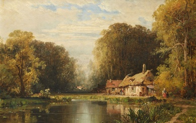 KUWASSEG Charles Euphrasie (1838-1904) Bord d'étang, ferme de Saint-Cucufa Huile sur toile, signée en bas...