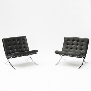 L. Mies van der Rohe, 2 'Barcelona' chairs with 1