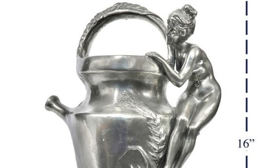 LARGE FRENCH FIGURAL SILVER-PLATE VASE BY JULES JOUANT