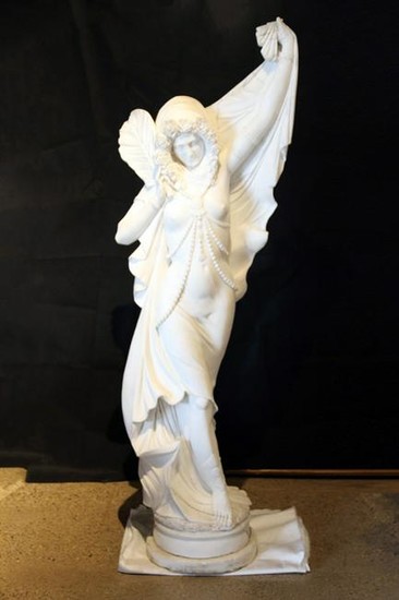 LIFE SIZE CARVED MARBLE STATUE WOMAN DANCING
