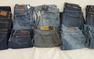 LOT OF 10 PAIRS OF GAP 1969 JEANS, MOSTLY SELVEDGE