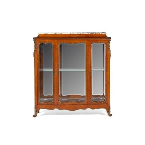 LOUIS XV STYLE KINGWOOD MARBLE TOP DISPLAY CABINET LATE 19TH...