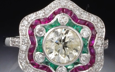 Ladies' Diamond, Emerald and Ruby Ring