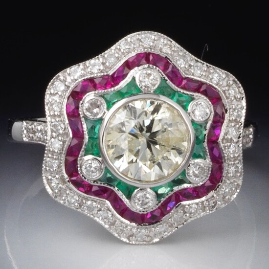 Ladies' Diamond, Emerald and Ruby Ring