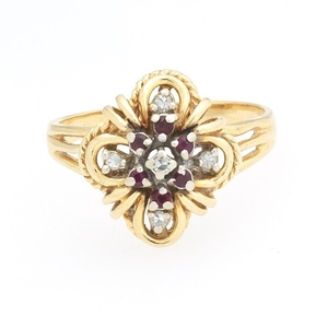 Ladies' Gold, Diamond and Ruby Ring