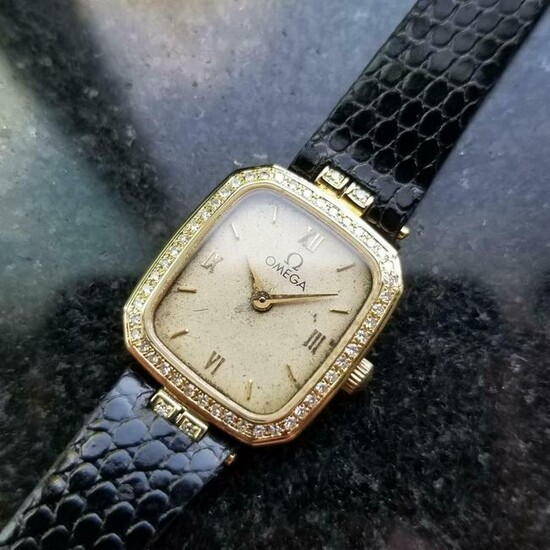 Ladies Omega 18k Solid Gold Diamond Quartz Dress Watch