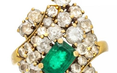 Lady's 1.25ct Emerald, Diamond & Gold Ring, 13g Size: 6.25