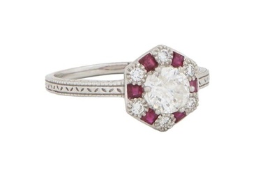 Lady's Platinum Floriform Diamond Dinner Ring, Diamond Accent Wt.- .47 cts., Total Ruby Wt.- 1.86 ct