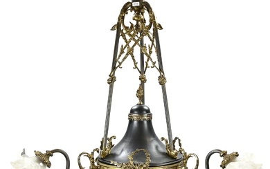 Lampe suspendue ancienne de style Empire français. Napoléon III. Laiton patiné. Dimensions : 80 x...