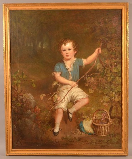 Large 19th Century Oil on Canvas Painting of a Child.