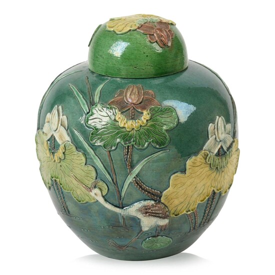 Large Chinese Green Ground Pottery Jar