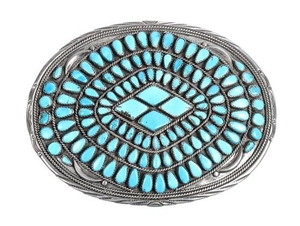 Large Navajo Silver and Turquoise Belt Buckle