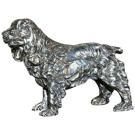 Large Sterling Silver Spaniel Dog Sculpture