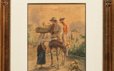 Lorenz Frölich (1820 Hellerup - 1908 Copenhague) Vendanges en Italie Représentation de genre peinte avec...