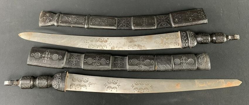 Lot Vintage North African Swords Leather Scabbards