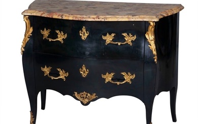 Louis XV Style Gilt-Metal Mounted Black Lacquer Commode