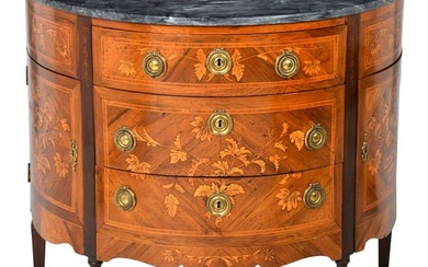 Louis XVI Style Marquetry Inlaid Marble Top Commode