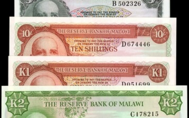 MALAWI. Lot of (6). The Reserve Bank of Malawi. Mixed Denominations, Mixed Dates. P-1, 2, 3, 5, 6 & 7. About Uncirculated to Uncirculated.
