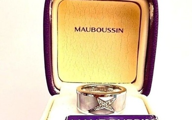 MAUBOUSSIN 18K WHITE GOLD DIAMOND MOTHER OF PEARL RING SIZE 7 1/2