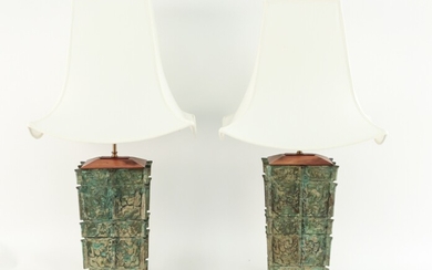 MID-CENTURY CHINESE BRONZE KONG VASE LAMPS