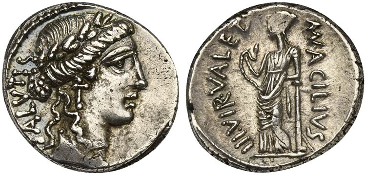 Man. Acilius Glabrio, Denarius, Rome, 49 BC. AR (g 3,89;...
