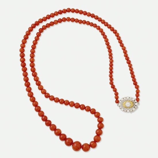 Mario Buccellati, Coral bead, diamond necklace