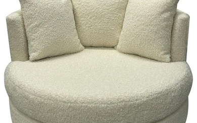 Mid-Century Modern Style Oversized White Boucle Swivel / Lounge Chair