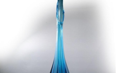 Mid-Century Modern Tall Narrow Teal Blue Glass Vase