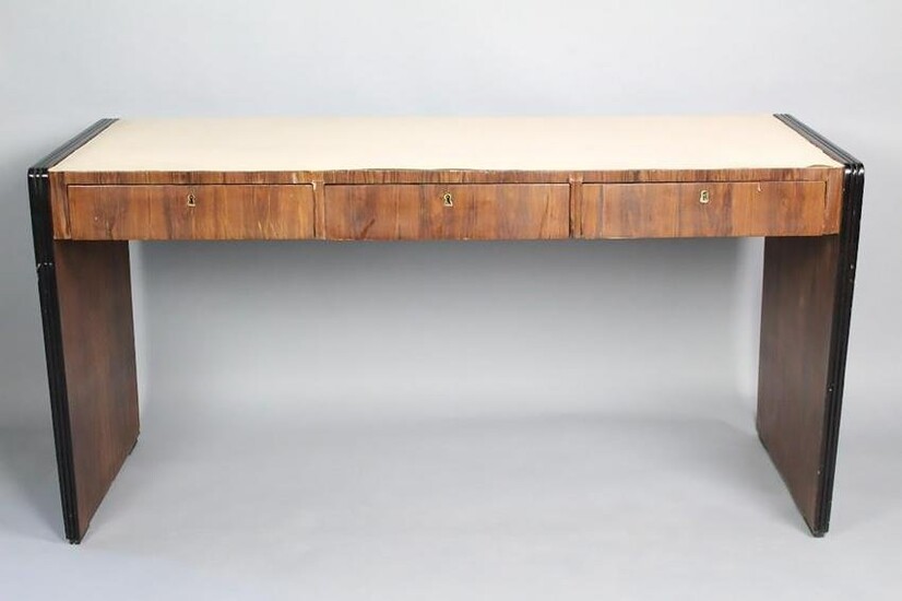 Mid-Century Modern Wooden 3-Drawer Desk w/Vinyl Top