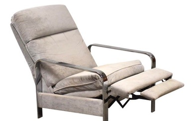 Milo Baughman Grey Chrome Lounge Chair Recliner