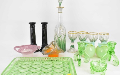 Mixed art and coloured glassware to include a pair of...