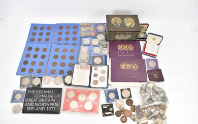 Mixed coins to include coin packs, commemorative coins, pennies, half...