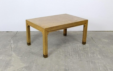 Modern Golden Brown Wood & Canvas Coffee Table 1970s