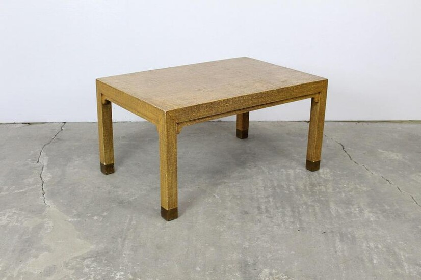 Modern Golden Brown Wood & Canvas Coffee Table 1970s