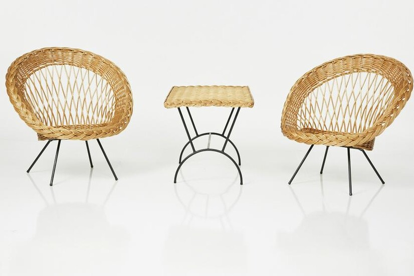 Modern, Wicker Hoop Chairs and Coffee Table (3)