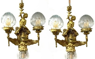 Monumental Pair of French Figural Bronze Sconces