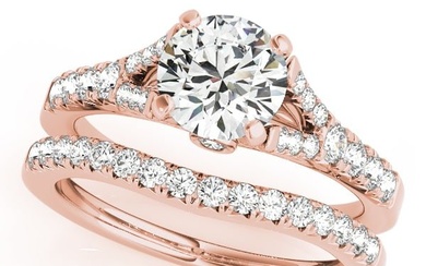 Natural 1.68 CTW Diamond Engagement Ring SET 18K Rose Gold
