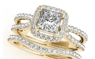 Natural 2.25 CTW Diamond Engagement Ring SET 18K Yellow Gold