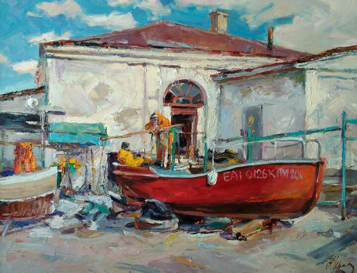 Oil painting Fishermen's yard Alexander Nikolaevich