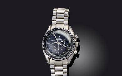 Omega, chronographe Speedmaster Professional Moonwatch en acier inoxydable pour homme, cadran en émail noir avec...