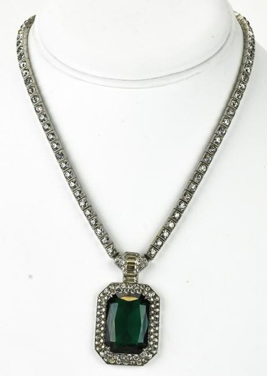 Otis Sterling Necklace Emerald Paste Pendant