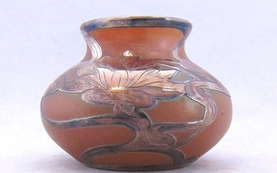 Ovoid Loetz silver overlay vase