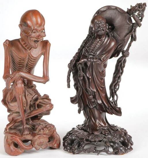 PAIR FINELY CARVED CHINESE WOOD FIGURES