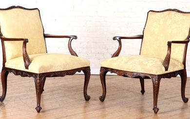 PAIR GEORGIAN STYLE CARVED ARM CHAIRS C.1940
