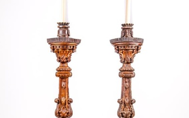 PAIR OF CONTINENTAL CARVED and GILT TORCHES