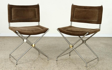 PAIR X-FORM CHROME CHAIRS SUEDE UPHOLSTERY